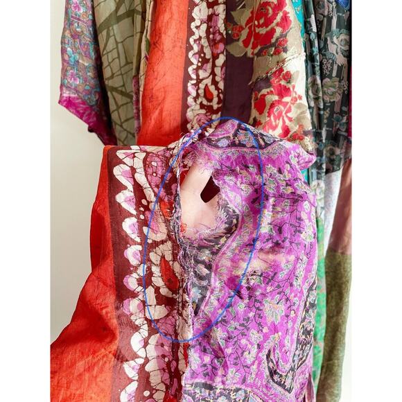 Sacred Threads Silk Kimono Robe Multicolor Patchwork Small - Picture 16 of 16